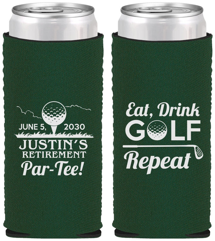 Custom Retirement Neoprene Slim Can Coolers - Eat Drink Golf Repeat | 150005