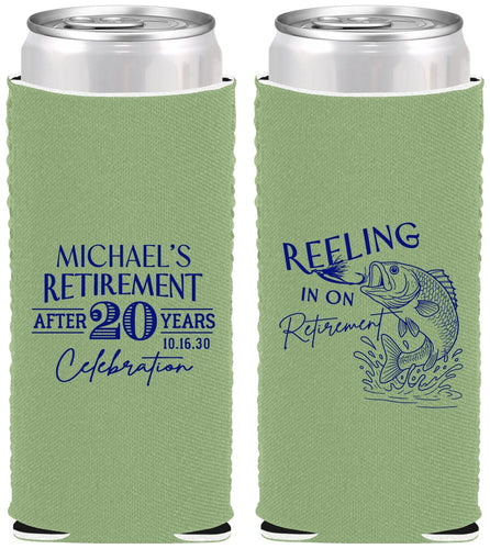 Custom Retirement Neoprene Slim Can Coolers - Fishing Reeling In | 150007