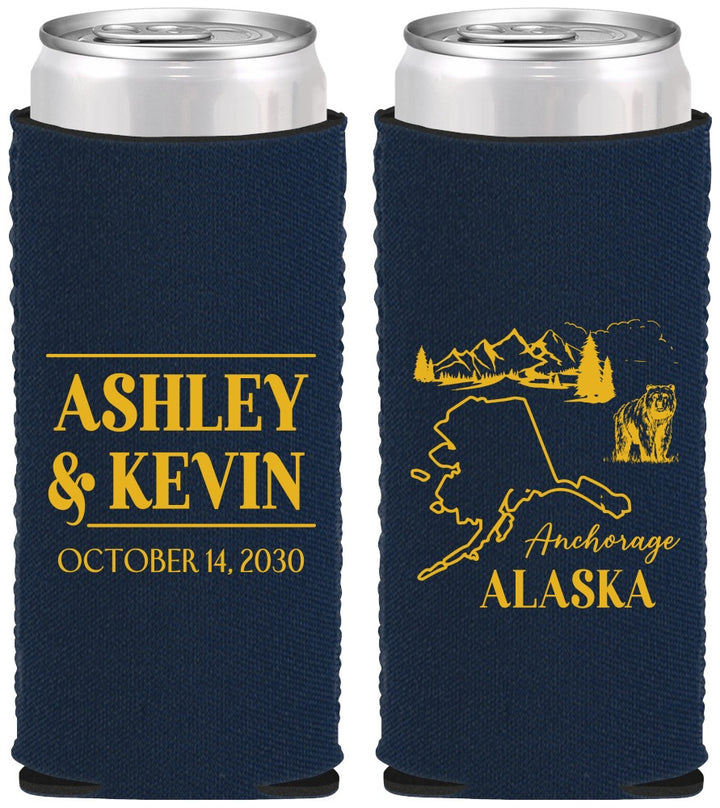 Custom Wedding Neoprene Slim Can Coolers - Alaska | 151