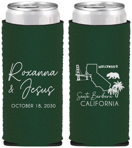 Custom Wedding Neoprene Slim Can Coolers - California | 154
