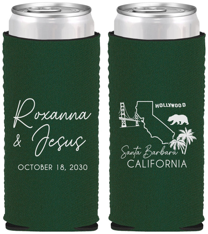 Custom Wedding Neoprene Slim Can Coolers - California | 154