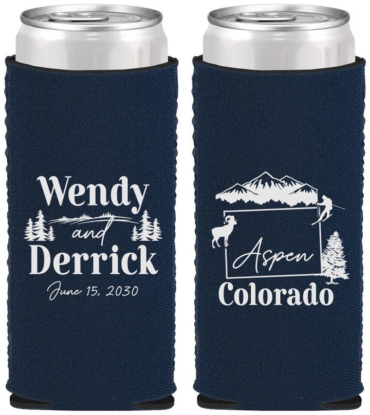 Custom Wedding Neoprene Slim Can Coolers - Colorado | 155