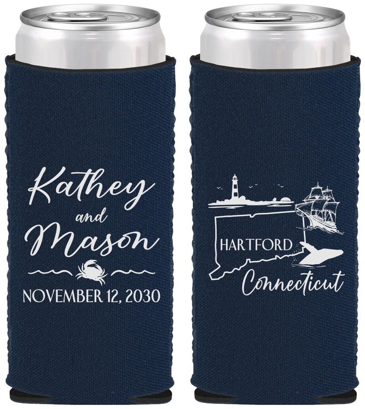 Custom Wedding Neoprene Slim Can Coolers - Connecticut | 156