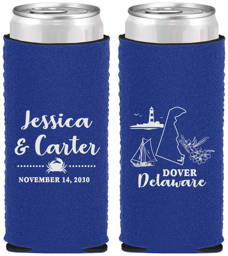 Custom Wedding Neoprene Slim Can Coolers - Delaware | 157