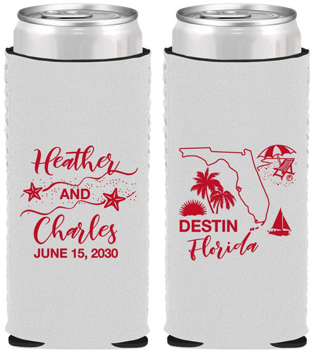 Custom Wedding Neoprene Slim Can Coolers - Florida | 158