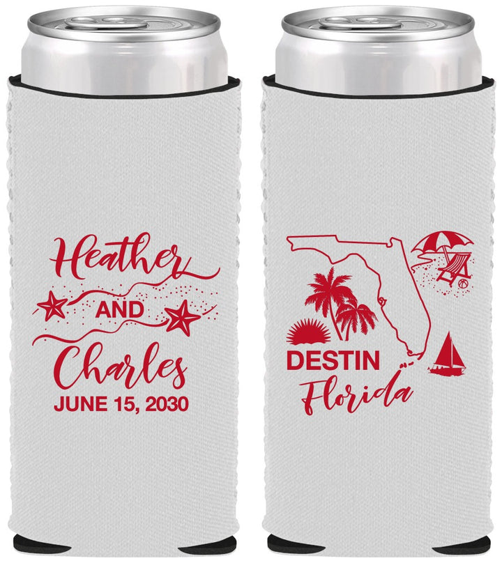 Custom Wedding Neoprene Slim Can Coolers - Florida | 158