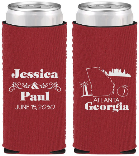 Custom Wedding Neoprene Slim Can Coolers - Georgia | 159