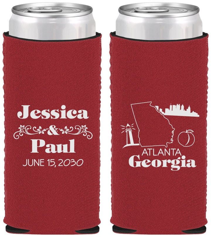 Custom Wedding Neoprene Slim Can Coolers - Georgia | 159