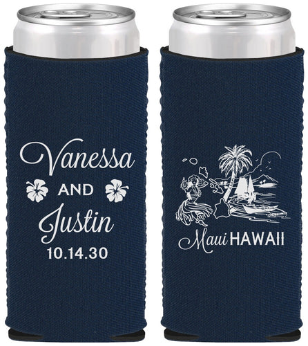 Custom Wedding Neoprene Slim Can Coolers - Hawaii | 160