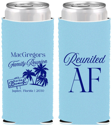 Custom Family Reunion Neoprene Slim Can Coolers - Beach Reunited Af | 160012