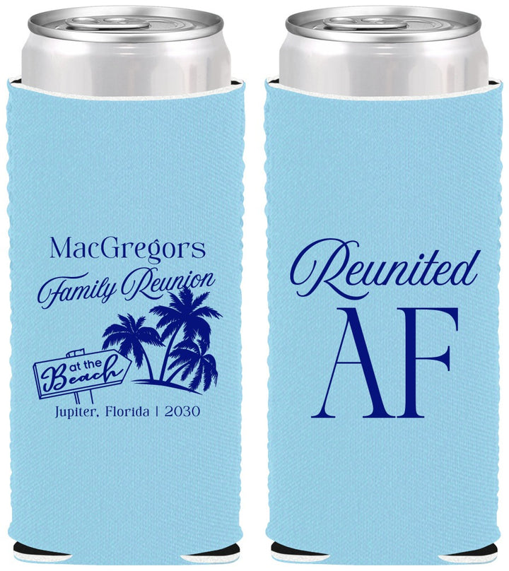 Custom Family Reunion Neoprene Slim Can Coolers - Beach Reunited Af | 160012
