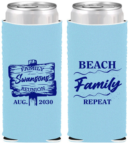 Custom Family Reunion Neoprene Slim Can Coolers - Beach Family Repeat | 160013