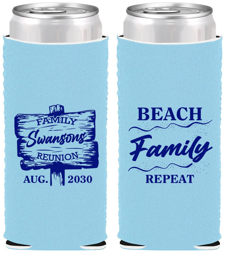 Custom Family Reunion Neoprene Slim Can Coolers - Beach Family Repeat | 160013