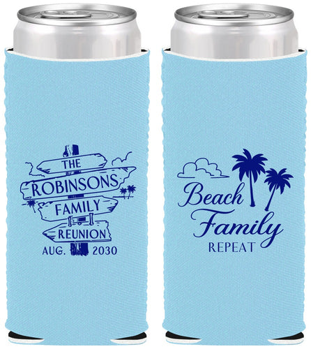 Custom Family Reunion Neoprene Slim Can Coolers - Beach Family Repeat | 160014