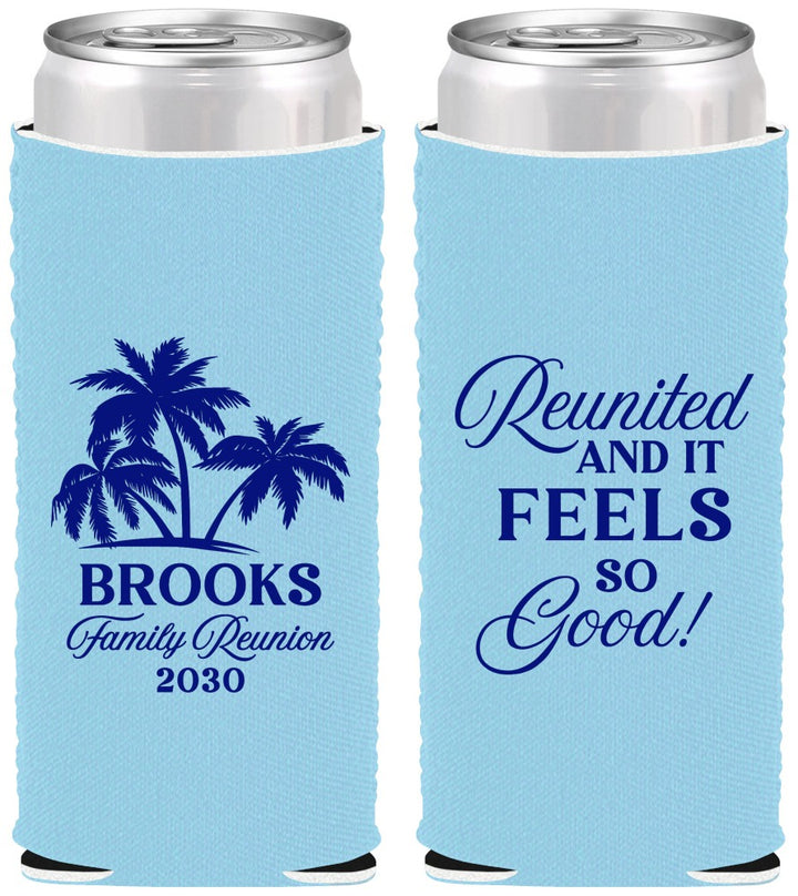 Custom Family Reunion Neoprene Slim Can Coolers - Beach Reunited | 160017