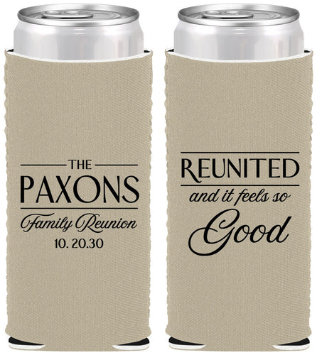 Custom Family Reunion Neoprene Slim Can Coolers - Reunited Feels So Good | 160052