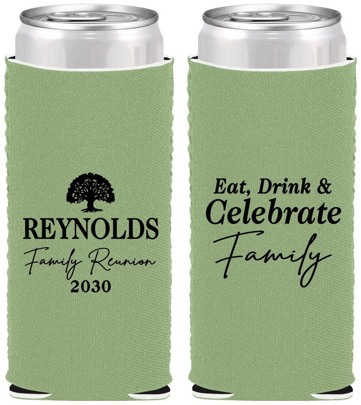 Custom Family Reunion Neoprene Slim Can Coolers - Eat Drink Celebrate | 160053