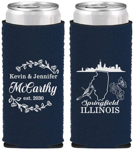 Custom Wedding Neoprene Slim Can Coolers - Illinois | 162