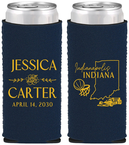 Custom Wedding Neoprene Slim Can Coolers - Indiana | 163