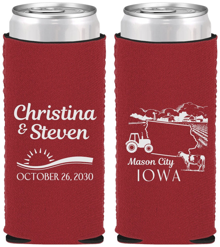 Custom Wedding Neoprene Slim Can Coolers - Iowa | 164