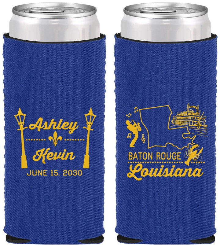 Custom Wedding Neoprene Slim Can Coolers - Louisiana | 167