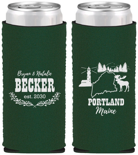 Custom Wedding Neoprene Slim Can Coolers - Maine | 168