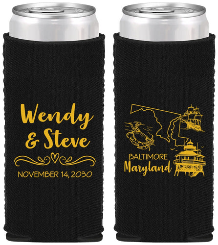 Custom Wedding Neoprene Slim Can Coolers - Maryland | 169