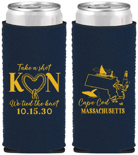 Custom Wedding Neoprene Slim Can Coolers - Massachusetts | 170