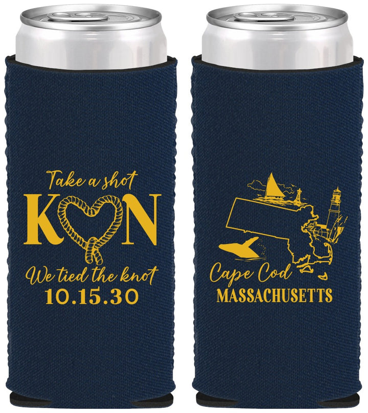 Custom Wedding Neoprene Slim Can Coolers - Massachusetts | 170