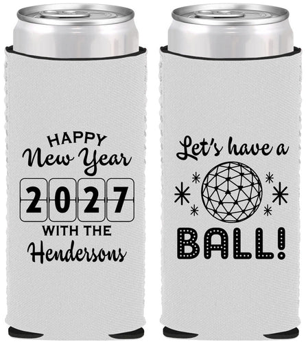 Custom New Years Neoprene Slim Can Coolers - 2027 Lets Have A Ball | 170001