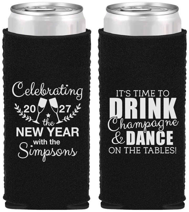 Custom New Years Neoprene Slim Can Coolers - 2027 Drink Dance | 170002