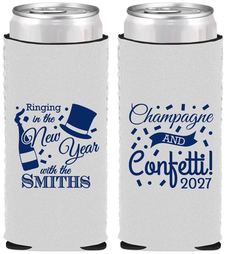 Custom New Years Neoprene Slim Can Coolers - 2027 Confetti | 170003