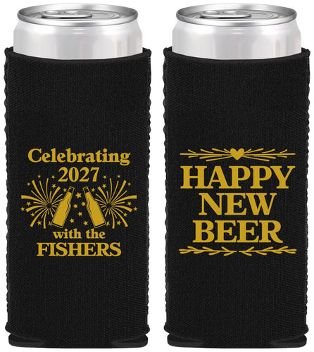 Custom New Years Neoprene Slim Can Coolers - 2027 Happy New Beer | 170004