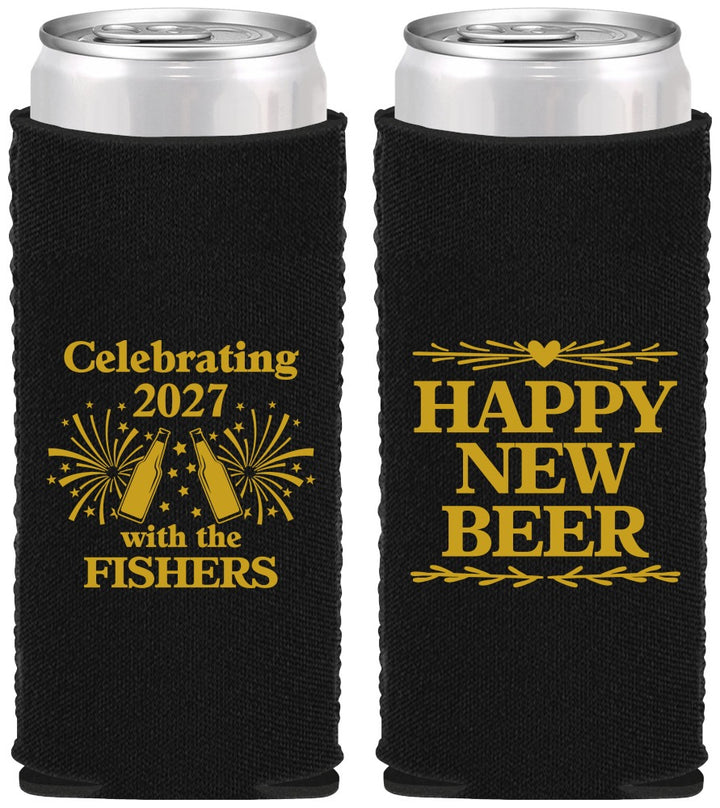 Custom New Years Neoprene Slim Can Coolers - 2027 Happy New Beer | 170004