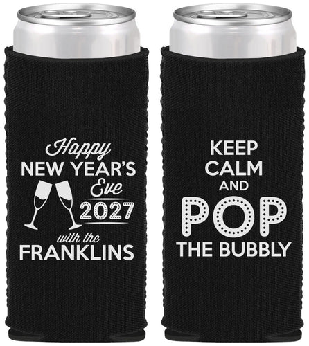 Custom New Years Neoprene Slim Can Coolers - 2027 Pop The Bubbly | 170006
