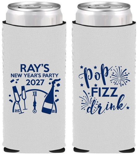 Custom New Years Neoprene Slim Can Coolers - 2027 Pop Fizz Drink | 170007