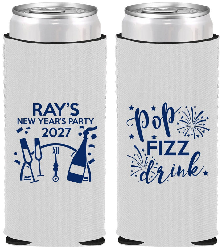 Custom New Years Neoprene Slim Can Coolers - 2027 Pop Fizz Drink | 170007