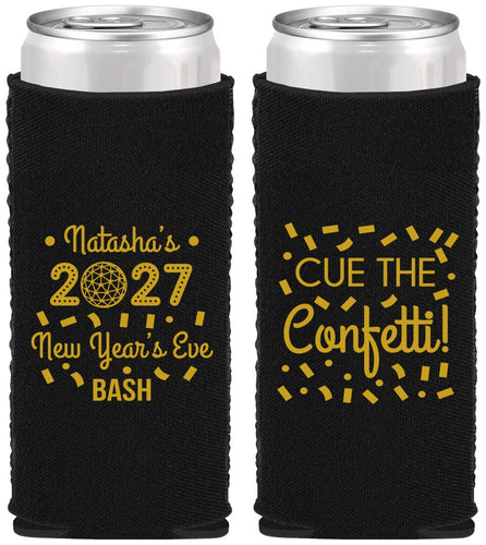 Custom New Years Neoprene Slim Can Coolers - 2027 Nye Confetti | 170012