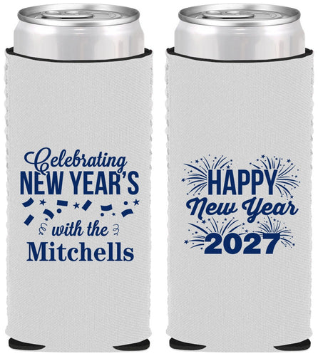 Custom New Years Neoprene Slim Can Coolers - 2027 Nye Confetti | 170015