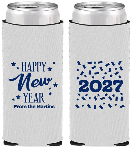 Custom New Years Neoprene Slim Can Coolers - 2027 Confetti | 170027
