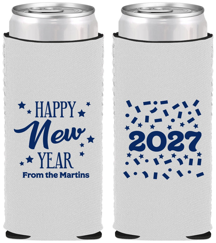 Custom New Years Neoprene Slim Can Coolers - 2027 Confetti | 170027