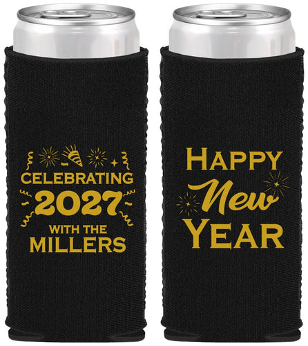 Custom New Years Neoprene Slim Can Coolers - 2027 Nye Confetti | 170028