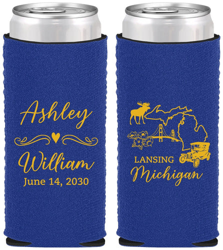 Custom Wedding Neoprene Slim Can Coolers - Michigan | 171