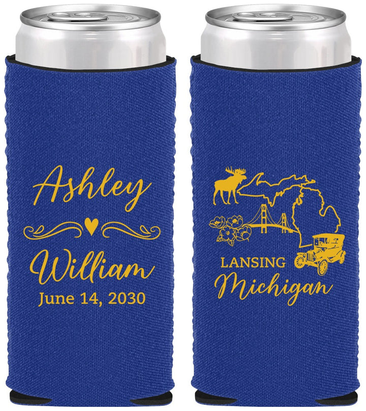 Custom Wedding Neoprene Slim Can Coolers - Michigan | 171
