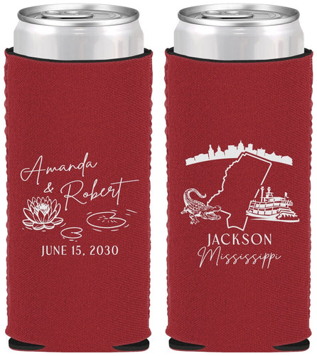 Custom Wedding Neoprene Slim Can Coolers - Mississippi | 173