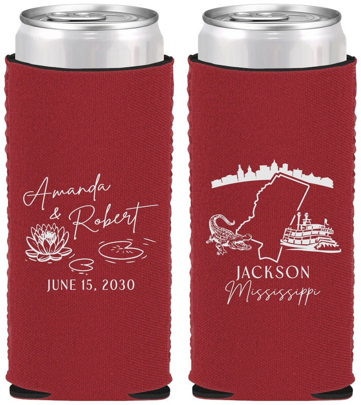 Custom Wedding Neoprene Slim Can Coolers - Mississippi | 173