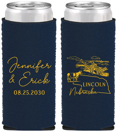 Custom Wedding Neoprene Slim Can Coolers - Nebraska | 176
