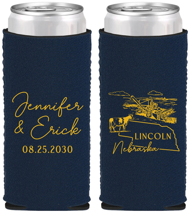 Custom Wedding Neoprene Slim Can Coolers - Nebraska | 176