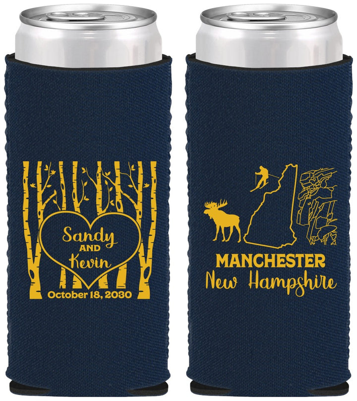 Custom Wedding Neoprene Slim Can Coolers - New Hampshire | 178