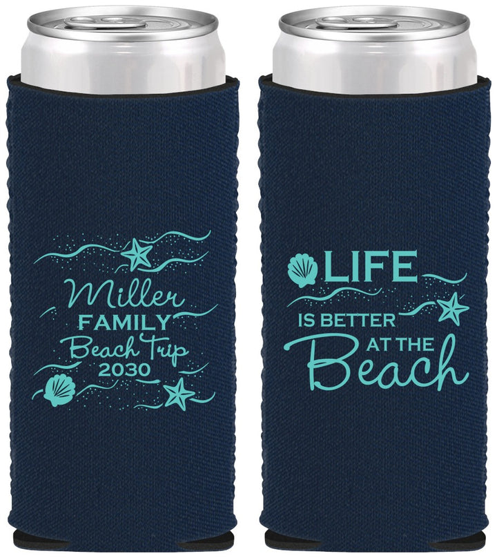 Custom Family Vacation Neoprene Slim Can Coolers - Life Is Better At The Beach | 180001